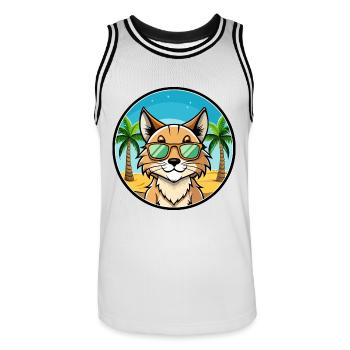 Eurasischer Luchs Katzenrasse Cartoon Sonnenbrille Strand - Männer Basketball-Trikot - Weiß/Schwarz - Vorne - AI Model Male 185 dark (185cm)