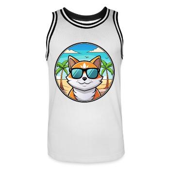 Verdünnte Kattunkatzenrasse Cartoon Sonnenbrille Strand - Männer Basketball-Trikot - Weiß/Schwarz - Vorne - AI Model Male 185 dark (185cm)
