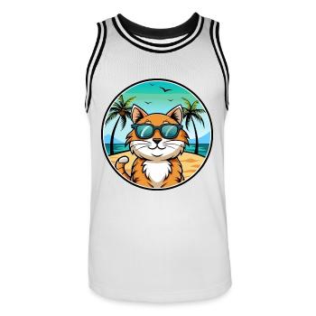 California Spangled Cat Breed Cartoon Sunglasses - Men's Basketball Jersey - white/black - Front - AI Model Male 185 dark (185cm)