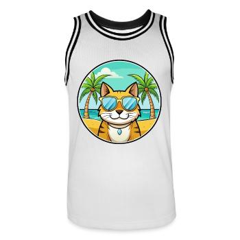 Brasilianisch Kurzhaar Katzenrasse Cartoon Sonnenbrille - Männer Basketball-Trikot - Weiß/Schwarz - Vorne - AI Model Male 185 dark (185cm)