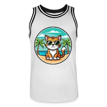 Amerikanische Bobtail Katzenrasse Cartoon Sonnenbrille Strand - Männer Basketball-Trikot - Weiß/Schwarz - Vorne - AI Model Male 185 dark (185cm)