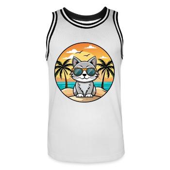 American Curl Katzenrasse Cartoon Sonnenbrille Strand - Männer Basketball-Trikot - Weiß/Schwarz - Vorne - AI Model Male 185 dark (185cm)