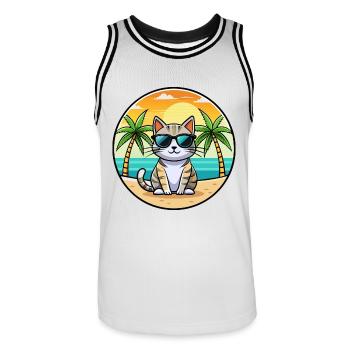 Amerikanische Kurzhaarkatze Rasse Cartoon Sonnenbrille - Männer Basketball-Trikot - Weiß/Schwarz - Vorne - AI Model Male 185 dark (185cm)
