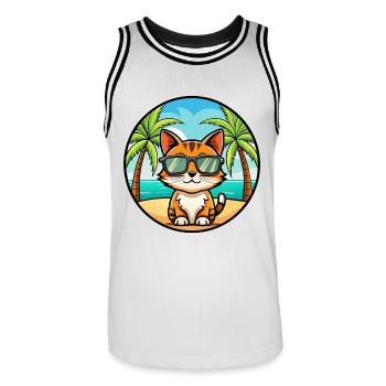 Somali Kurzhaar Katze Rasse Cartoon Sonnenbrille Strand - Männer Basketball-Trikot - Weiß/Schwarz - Vorne - AI Model Male 185 dark (185cm)
