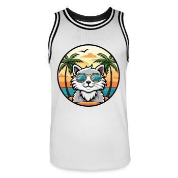 Selkirk Rex Cat Breed Cartoon Lunettes de soleil Beach - Maillot de basket Homme - blanc/noir - Devant - AI Model Male 185 dark (185cm)