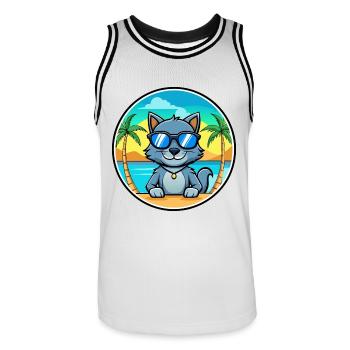 Lunettes de soleil de dessin animé de race de chat bleu russe plage - Maillot de basket Homme - blanc/noir - Devant - AI Model Male 185 dark (185cm)