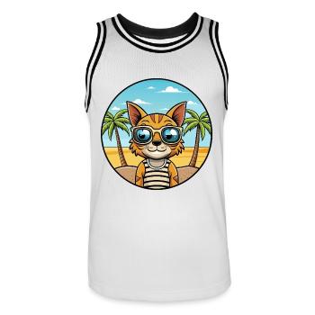 Ocicat Breed Cartoon Sonnenbrille Strand - Männer Basketball-Trikot - Weiß/Schwarz - Vorne - AI Model Male 185 dark (185cm)