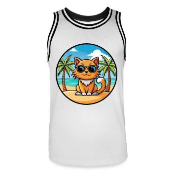 Ingwer Langhaar Katze Rasse Cartoon Sonnenbrille Strand - Männer Basketball-Trikot - Weiß/Schwarz - Vorne - AI Model Male 185 dark (185cm)