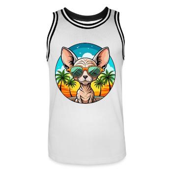 Devon Rex Katzenrasse Cartoon Sonnenbrille Strand - Männer Basketball-Trikot - Weiß/Schwarz - Vorne - AI Model Male 185 dark (185cm)