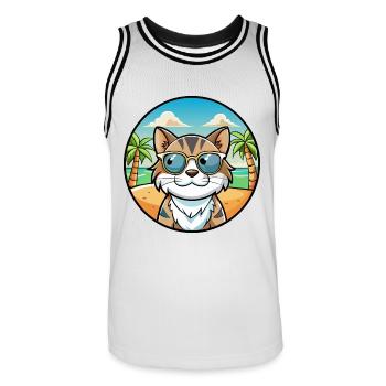 Verdünnte Kattunkatzenrasse Cartoon Sonnenbrille Strand - Männer Basketball-Trikot - Weiß/Schwarz - Vorne - AI Model Male 185 dark (185cm)