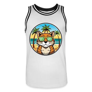 California Spangled Cat Breed Cartoon Sunglasses - Men's Basketball Jersey - white/black - Front - AI Model Male 185 dark (185cm)
