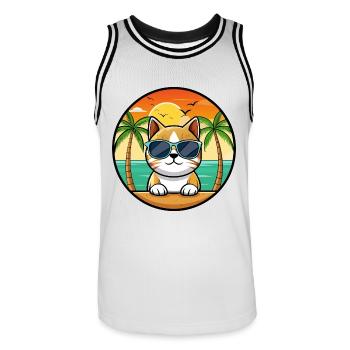 Burmesische Katzenrasse Cartoon Sonnenbrille Strand - Männer Basketball-Trikot - Weiß/Schwarz - Vorne - AI Model Male 185 dark (185cm)