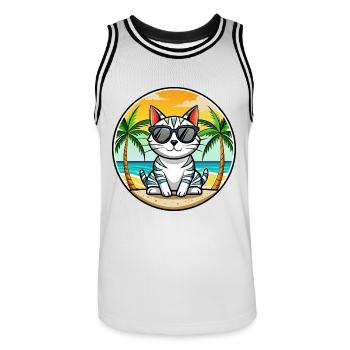 Amerikanische Kurzhaarkatze Rasse Cartoon Sonnenbrille - Männer Basketball-Trikot - Weiß/Schwarz - Vorne - AI Model Male 185 dark (185cm)