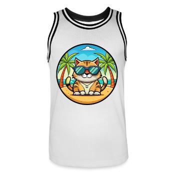 Amerikanische Polydactyl Katzenrasse Cartoon Sonnenbrille - Männer Basketball-Trikot - Weiß/Schwarz - Vorne - AI Model Male 185 dark (185cm)