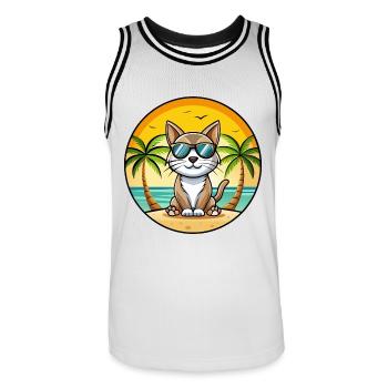 Amerikanische Bobtail Katzenrasse Cartoon Sonnenbrille Strand - Männer Basketball-Trikot - Weiß/Schwarz - Vorne - AI Model Male 185 dark (185cm)