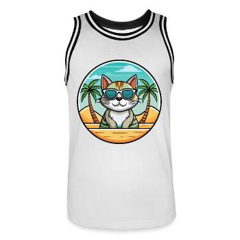 Amerikanische Drahthaarkatze Rasse Karikatur Sonnenbrille Strand - Männer Basketball-Trikot - Weiß/Schwarz - Vorne - AI Model Male 185 dark (185cm)