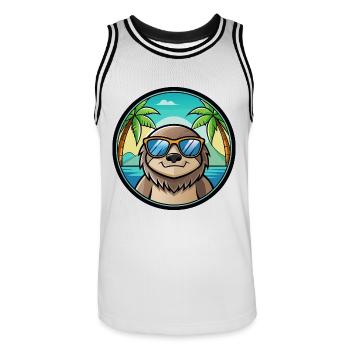 Faultier Lustige Cartoon Sommer Strand Sonnenbrille Cool - Männer Basketball-Trikot - Weiß/Schwarz - Vorne - AI Model Male 185 dark (185cm)
