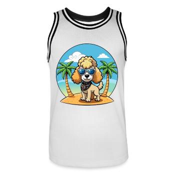 Pudel Hund Lustige Cartoon Sommer Strand Sonnenbrille - Männer Basketball-Trikot - Weiß/Schwarz - Vorne - AI Model Male 185 dark (185cm)