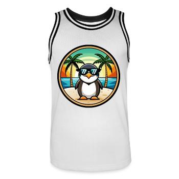 Pinguin Lustige Cartoon Sommer Strand Sonnenbrille Cool - Männer Basketball-Trikot - Weiß/Schwarz - Vorne - AI Model Male 185 dark (185cm)