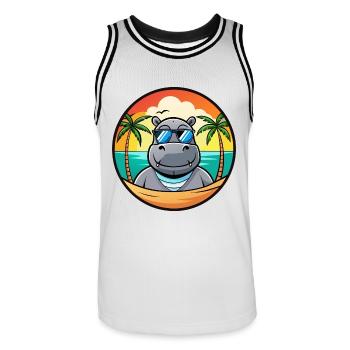 Nilpferd Lustige Cartoon Sommer Strand Sonnenbrille Cool - Männer Basketball-Trikot - Weiß/Schwarz - Vorne - AI Model Male 185 dark (185cm)