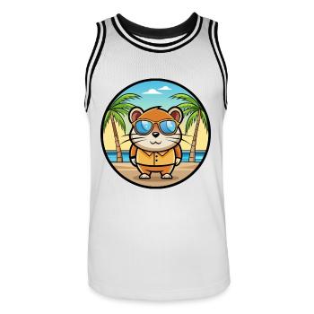 Hamster Lustig Cartoon Sommer Strand Sonnenbrille Cool - Männer Basketball-Trikot - Weiß/Schwarz - Vorne - AI Model Male 185 dark (185cm)