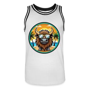 Bison Lustige Cartoon Sommer Strand Sonnenbrille Cool - Männer Basketball-Trikot - Weiß/Schwarz - Vorne - AI Model Male 185 dark (185cm)