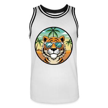 Tiger Lustige Cartoon Sommer Strand Sonnenbrille Cool - Männer Basketball-Trikot - Weiß/Schwarz - Vorne - AI Model Male 185 dark (185cm)