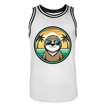 Faultier Lustige Cartoon Sommer Strand Sonnenbrille Cool - Männer Basketball-Trikot - Weiß/Schwarz - Vorne - AI Model Male 185 dark (185cm)
