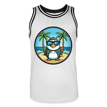 Pinguin Lustige Cartoon Sommer Strand Sonnenbrille Cool - Männer Basketball-Trikot - Weiß/Schwarz - Vorne - AI Model Male 185 dark (185cm)