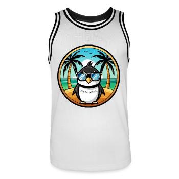 Pinguin Lustige Cartoon Sommer Strand Sonnenbrille Cool - Männer Basketball-Trikot - Weiß/Schwarz - Vorne - AI Model Male 185 dark (185cm)