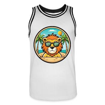 Lion Funny Cartoon Lunettes de soleil de plage d’été Sticker - Maillot de basket Homme - blanc/noir - Devant - AI Model Male 185 dark (185cm)