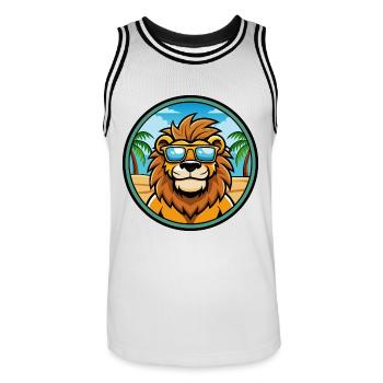 Löwe Lustige Cartoon Sommer Strand Sonnenbrille Aufkleber - Männer Basketball-Trikot - Weiß/Schwarz - Vorne - AI Model Male 185 dark (185cm)