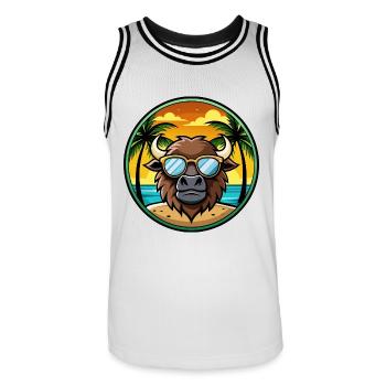 Büffel Lustige Cartoon Sommer Strand Sonnenbrille Cool - Männer Basketball-Trikot - Weiß/Schwarz - Vorne - AI Model Male 185 dark (185cm)