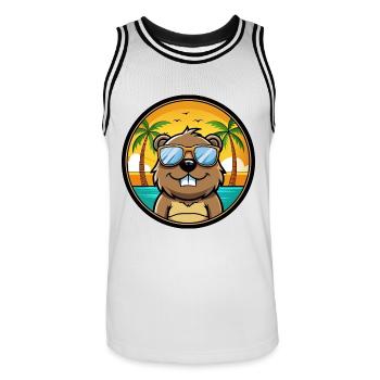 Biber Lustige Cartoon Sommer Strand Sonnenbrille Cool - Männer Basketball-Trikot - Weiß/Schwarz - Vorne - AI Model Male 185 dark (185cm)