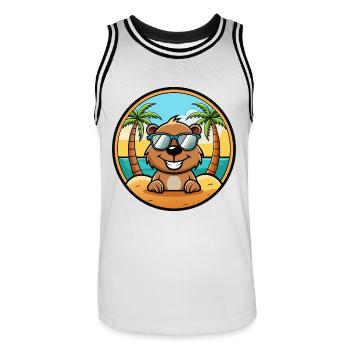 Biber Lustige Cartoon Sommer Strand Sonnenbrille Cool - Männer Basketball-Trikot - Weiß/Schwarz - Vorne - AI Model Male 185 dark (185cm)