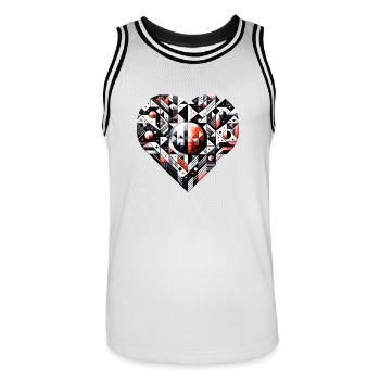 Geometrisches Herz: Ein großes Herz. - Männer Basketball-Trikot - Weiß/Schwarz - Vorne - AI Model Male 185 dark (185cm)