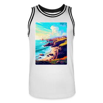 Lizard Point Angleterre Royaume-Uni Affiche de voyage Souvenir WPA - Maillot de basket Homme - blanc/noir - Devant - AI Model Male 185 dark (185cm)