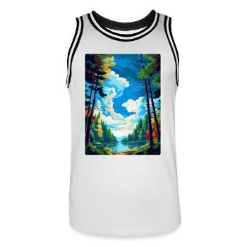 Forest Of Dean Vintage Travel Poster Souvenir WPA - Men's Basketball Jersey - white/black - Front - AI Model Male 185 dark (185cm)