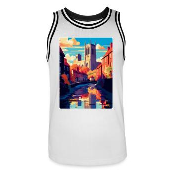 Durham England Uk Vintage Reiseposter Souvenir - Männer Basketball-Trikot - Weiß/Schwarz - Vorne - AI Model Male 185 dark (185cm)