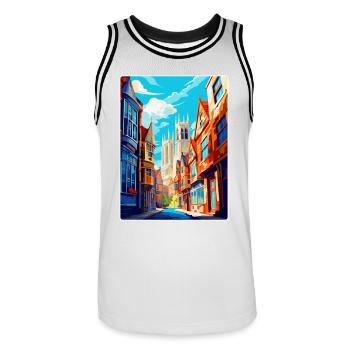 York Angleterre Royaume-Uni Affiche de voyage vintage Souvenir WPA - Maillot de basket Homme - blanc/noir - Devant - AI Model Male 185 dark (185cm)