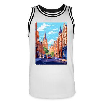 Oxford Street Angleterre Royaume-Uni Affiche de voyage vintage WPA - Maillot de basket Homme - blanc/noir - Devant - AI Model Male 185 dark (185cm)