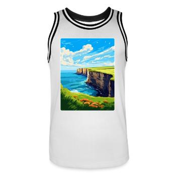 Bempton Cliffs England Uk Vintage Reiseposter - Männer Basketball-Trikot - Weiß/Schwarz - Vorne - AI Model Male 185 dark (185cm)