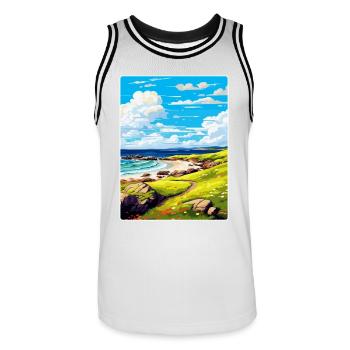 Isle Of Coll Schottland UK Vintage Reiseposter WPA - Männer Basketball-Trikot - Weiß/Schwarz - Vorne - AI Model Male 185 dark (185cm)