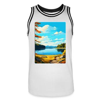 Parc forestier aquatique de Kielder, Angleterre, Royaume-Uni, Affiche de voyage - Maillot de basket Homme - blanc/noir - Devant - AI Model Male 185 dark (185cm)