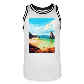Isle Of Lewis Schottland Vereinigtes Königreich Vintage Reiseposter - Männer Basketball-Trikot - Weiß/Schwarz - Vorne - AI Model Male 185 dark (185cm)