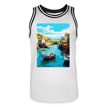 Port Issac England Uk Vintage Reiseposter WPA - Männer Basketball-Trikot - Weiß/Schwarz - Vorne - AI Model Male 185 dark (185cm)