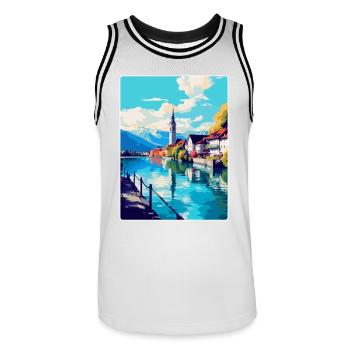 Thun Schweiz Vintage Reiseplakat Souvenir - Männer Basketball-Trikot - Weiß/Schwarz - Vorne - AI Model Male 185 dark (185cm)