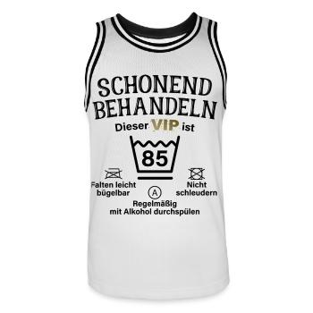85. Geburtstag Schonend Behandeln 85 VIP ist 85 - Männer Basketball-Trikot - Weiß/Schwarz - Vorne - AI Model Male 185 dark (185cm)
