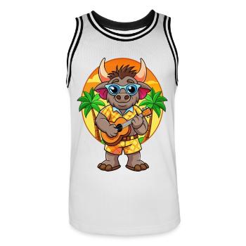 Lustige Buffalo Cartoon Sommer Strand Sonnenbrille - Männer Basketball-Trikot - Weiß/Schwarz - Vorne - AI Model Male 185 dark (185cm)