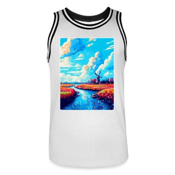 Souvenir d’affiche de voyage vintage Lisse Pays-Bas - Maillot de basket Homme - blanc/noir - Devant - AI Model Male 185 dark (185cm)